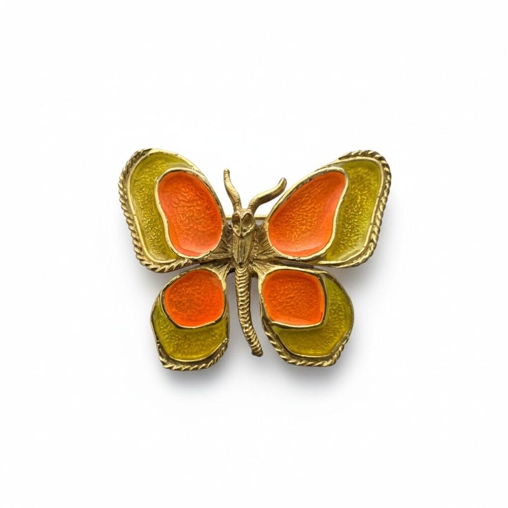 Vintage FLORENZA Butterfly Brooch Gold Tone Enamel